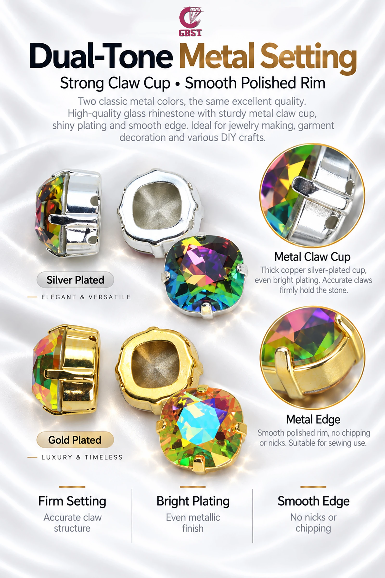 AAA-Qualität Glitzernde Glas-Kristall Strasssteine in Tropfenform mit Krallenfassung, 3D-Sparkle zum Aufnähen für DIY-Handwerk, Verzierungen an Taschen, Schuhen und Kleidung – Detail 4