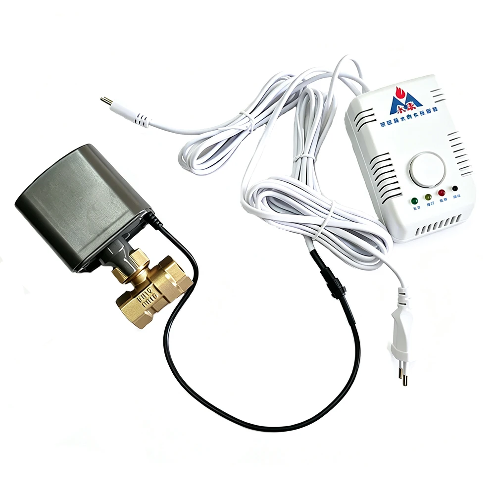 DN15 1/2 Inch Brass Auto Shut Off Ball Valve Water Leak Alarm System Loud Alarm Water Leak Detector Control Host for Household