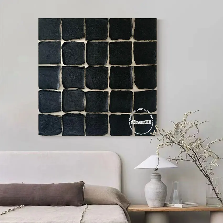 

Black Acrylic Paintings Art Purely Handmade Abstract Oil Painting Unframed Wall Canvas Picture Art Gallery Showpieces Crafts