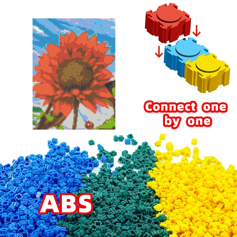 Building Blocks Red Sunshine Flower Mosaic Pixel Puzzle Special Gift Living Room Decorative Painting Art Toys For Girl Student