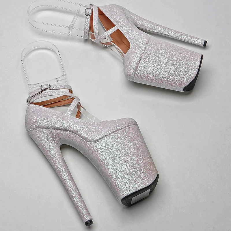 Leecabe 23CM/9inches Glitter PU upper fashion trend exotic sexy romantic Platform Sexy High Heels Pole Dance shoes