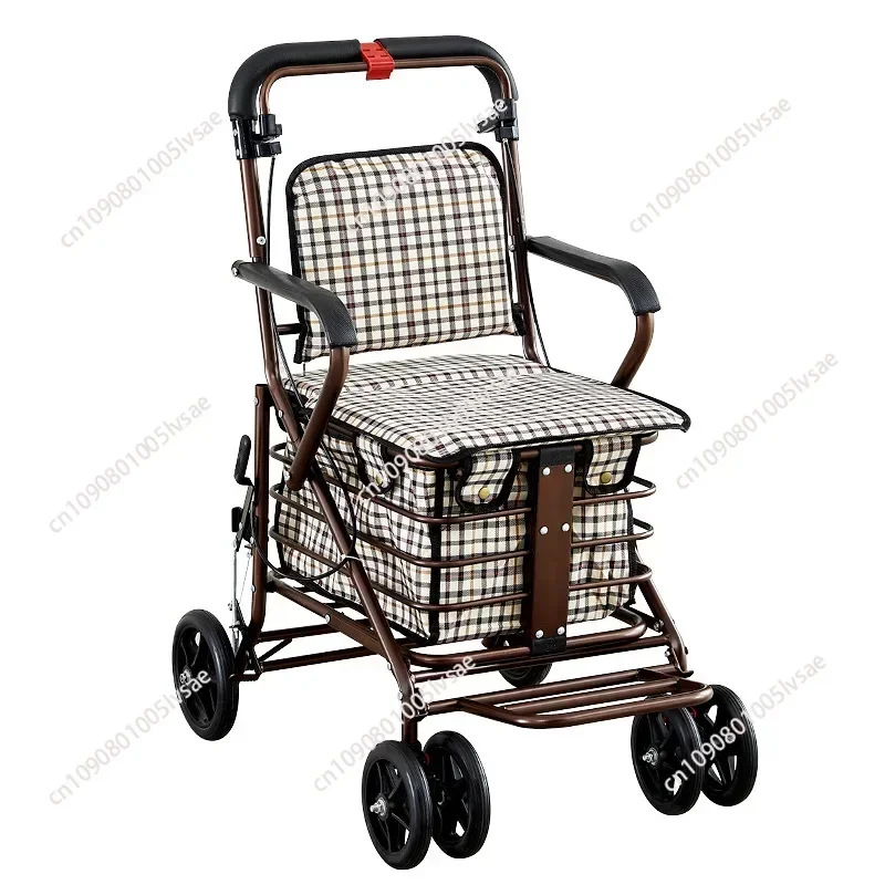 Pushable and seated elderly help cart, elderly walker, elderly help trolley folding shopping cart