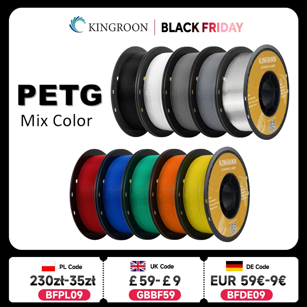 KINGROON PETG 3D Printer Filament 1.75mm 5KG 10KG Mix Color 3D Printing Material 1kg/roll  petg Plastic For FDM 3dprinter