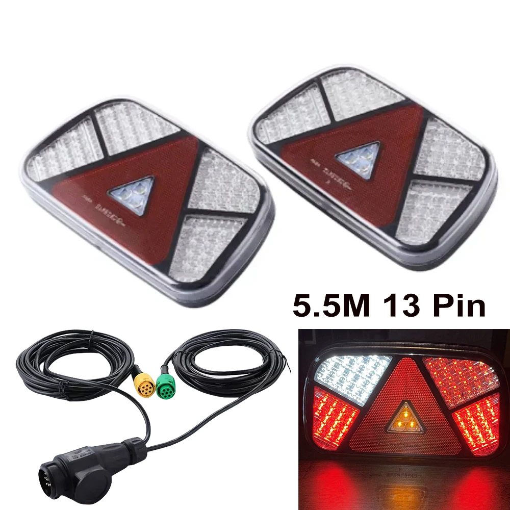 

2PCS 13 Pin Plug 5.5 m Cable 12V 24V LED Tail Light Rear Stop Brake Light Signal Lamp Truck Trailer Lorry Caravan Waterproof