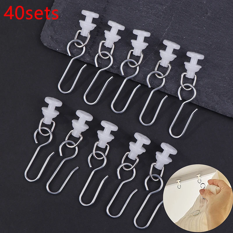 40Pcs Curtain Track Pulley Hooks S Shaped Silent Curtain Hooks And Plastic Gliders Track Rollers For Room Bathroom Curtains