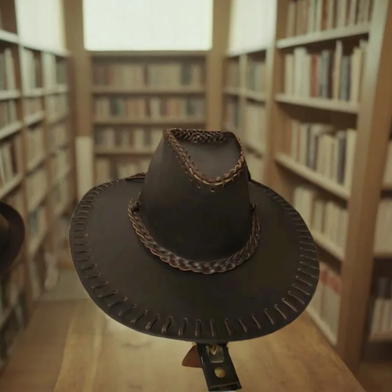 stylish travel performance leather hat outdoor wide-brimmed rolled-up top