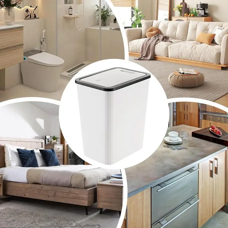 Cubo de basura con tapa, cubo de basura, contenedor de reciclaje con tapa de prensa, delgado, moderno, 13L, para cocina, baño, dormitorio, sala de estar