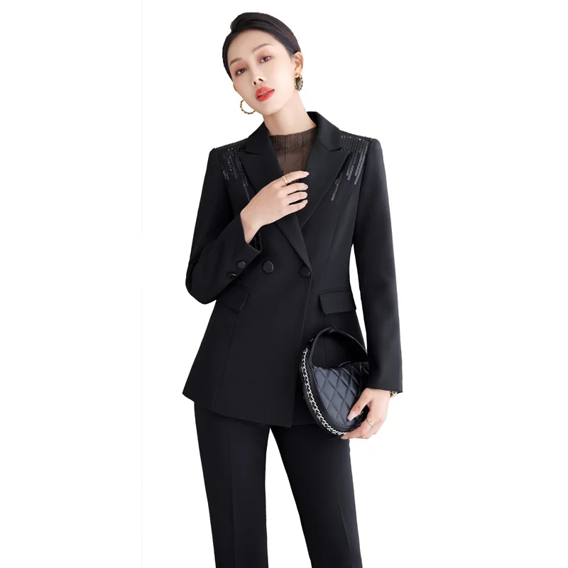 Yellow Women Suit Luxury Sequins Blazer Pants Office Lady Business Work Wear Jacket Formal Elegant Coat Trousers Prom Dress