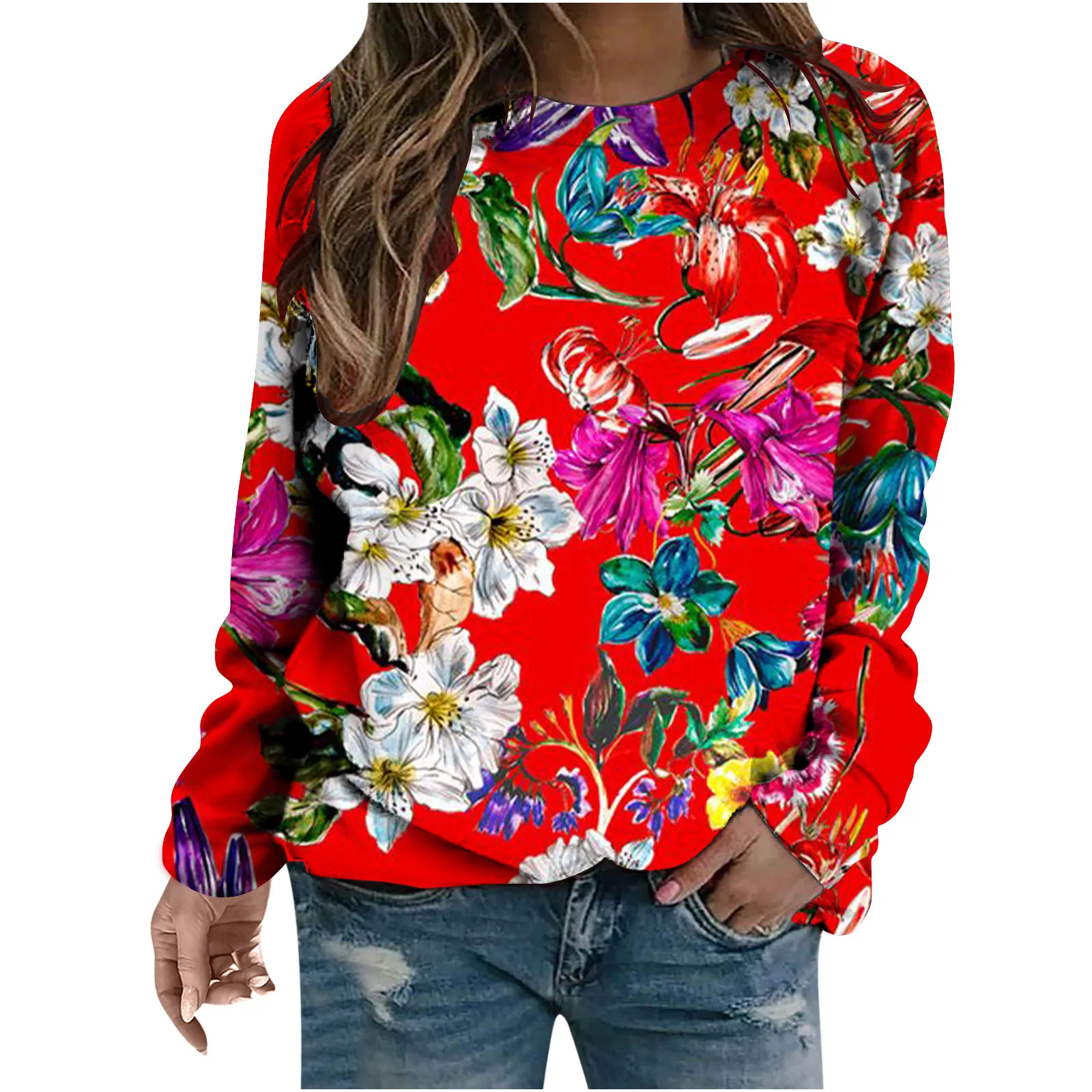 Ethnic Style Flower Sweatshirts Floral 3D Print Autumn Women Hoodies Long Sleeve Y2k Oversized Pullovers Tops Female Clothing