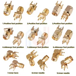 10Pcs/lot SMA Female Jack Male Plug Adapter Solder Edge PCB Straight Right angle Mount RF Copper Connector Plug Socket