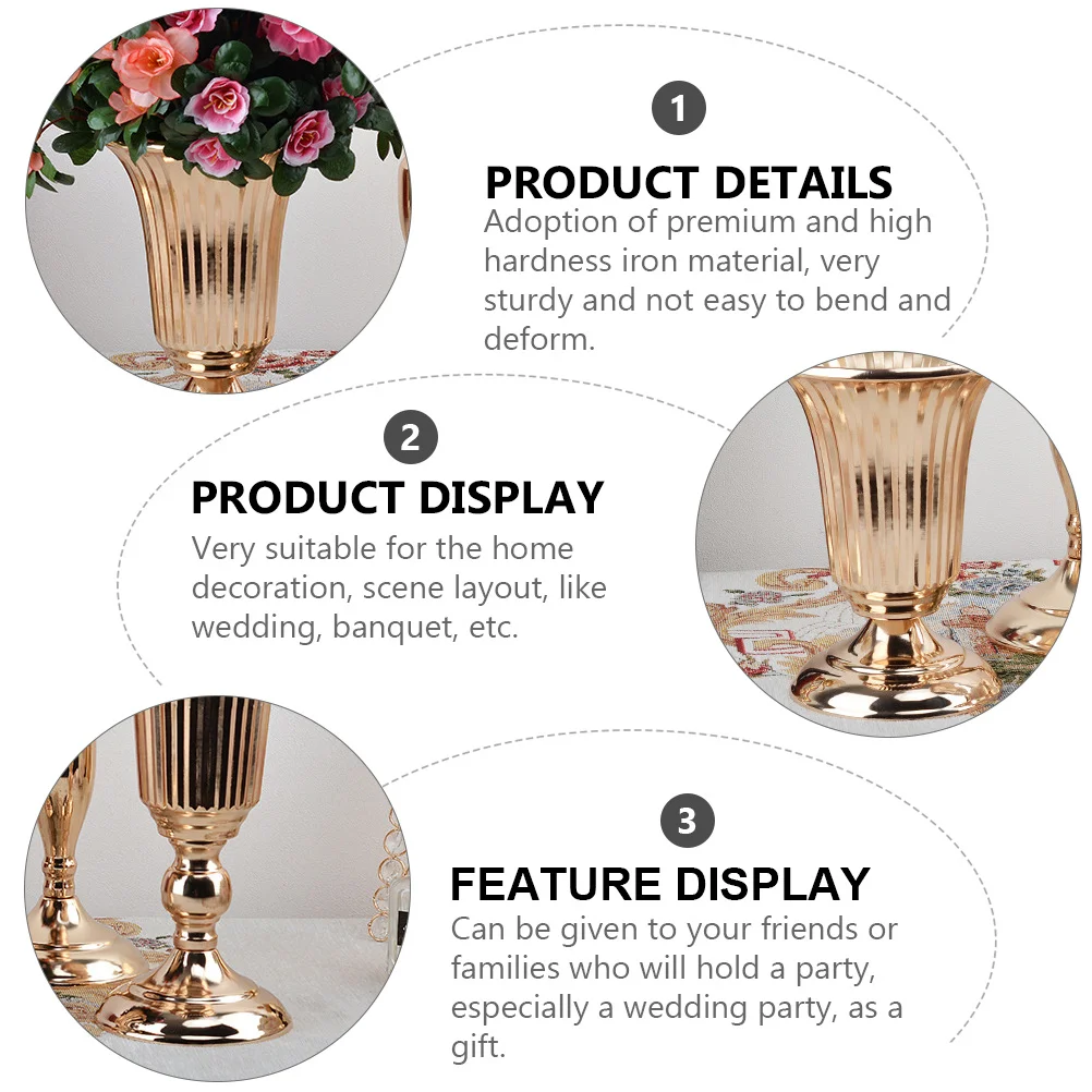 

Golden Vase Retro Iron Design Elegant European Style Decorative Flower Pot For Home Wedding Party Decoration
