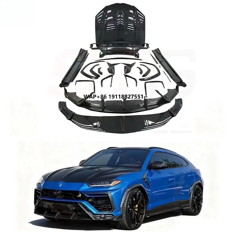 TOPCARS Style Dry Carbon Fiber Exhaust Body Kit for URUS Upgrade to T Style Car Bumpers Hood Side Skirts Spoiler