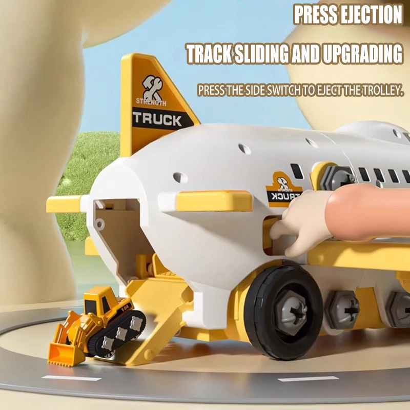 ของเล่นเครื่องบินแปลงร่างสำหรับเด็ก ชุดรางเลื่อนประกอบเอง สร้างสรรค์ พร้อมระบบปล่อยแบบกด ของเล่นโมเดลเครื่องบินและรถรางเลื่อน ของขวัญวันเกิดสำหรับเด็กผู้ชาย