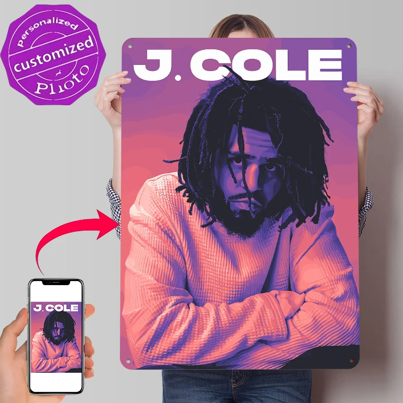 J. Cole Portrait Tinplate Poster Customized Wall Art Retro Vintage Metal Signs for Fans Bathroom Decor Room Home Decorations