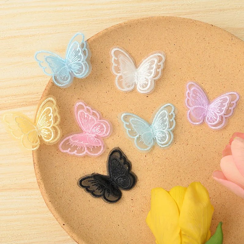 100 sztuk 5*4cm Handmade podwójna warstwa Mesh Butterfly aplikacje na ubrania materiały krawieckie DIY do włosów akcesoria klips