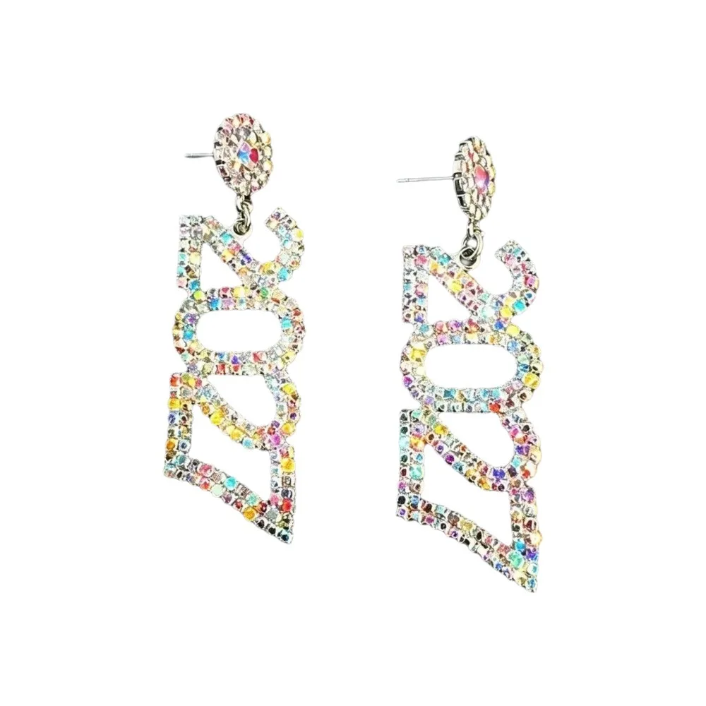 Jewelry Elegant 2027 Digital Earrings Fashion Rhinestone New Year Earrings Long Drop Shiny Long Drop Earring Christmas