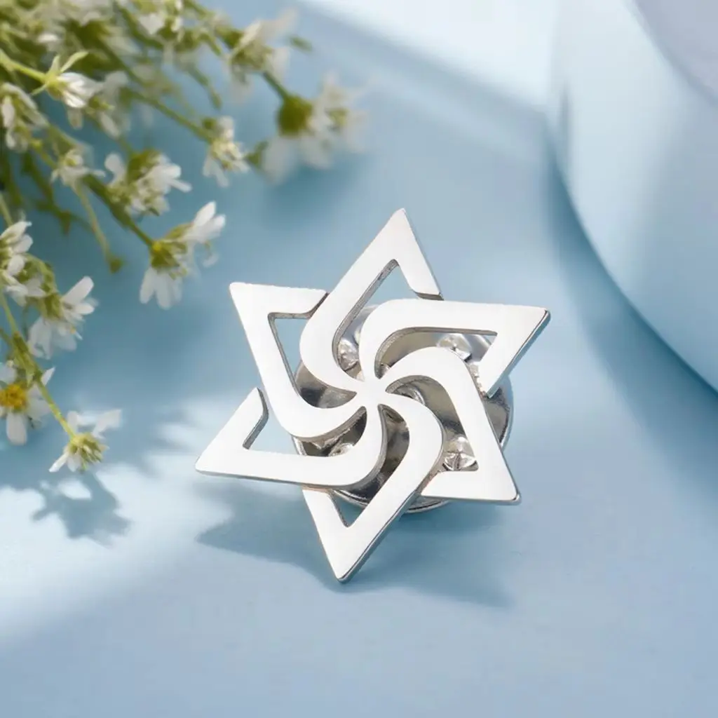 Dawapara Spiral Judaism Star of David Brooch Pins Hexagram Swirl Raelian Infinity Symbol Stainless Steel Jewelry