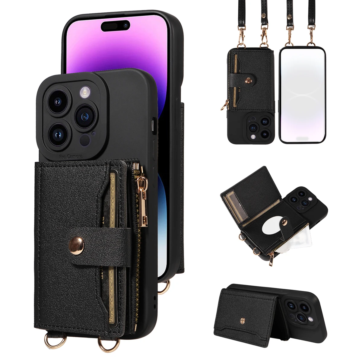 Kunstleer telefoonhoesje voor Samsung Galaxy S25ultra S20 S21 S22 S23 S24plus FE Note20 Crossbody met Spiegel Rits Portemonnee Cover