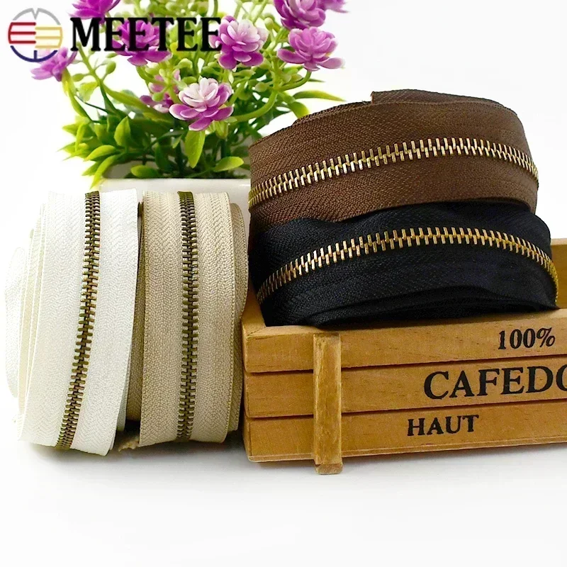 Meetee 2/4Y 3# 5# Metal Zipper Tape Gold Teeth Decorative Zip Repair Kit Bag Jacket Clothes Pocket Sewing Supplies Accessories