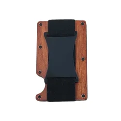2022 Wood Card Holder Wallet With Cash Strap Slim Business Credit ID Card Holder Men Minimalist Cardholder Luxury Money Clip