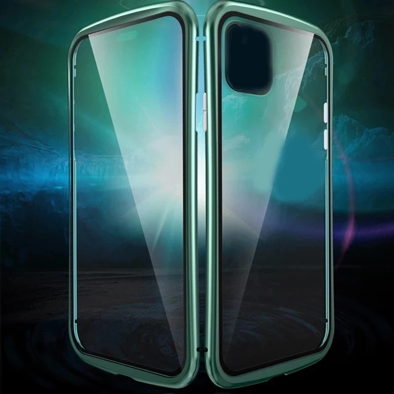 360°Full Protection Metal Magnetic Double-Sided Glass Phone Case For IPhone 16 Pro Max 11 12 13 14 15 Pro Max Plus Bumper Cover image 2