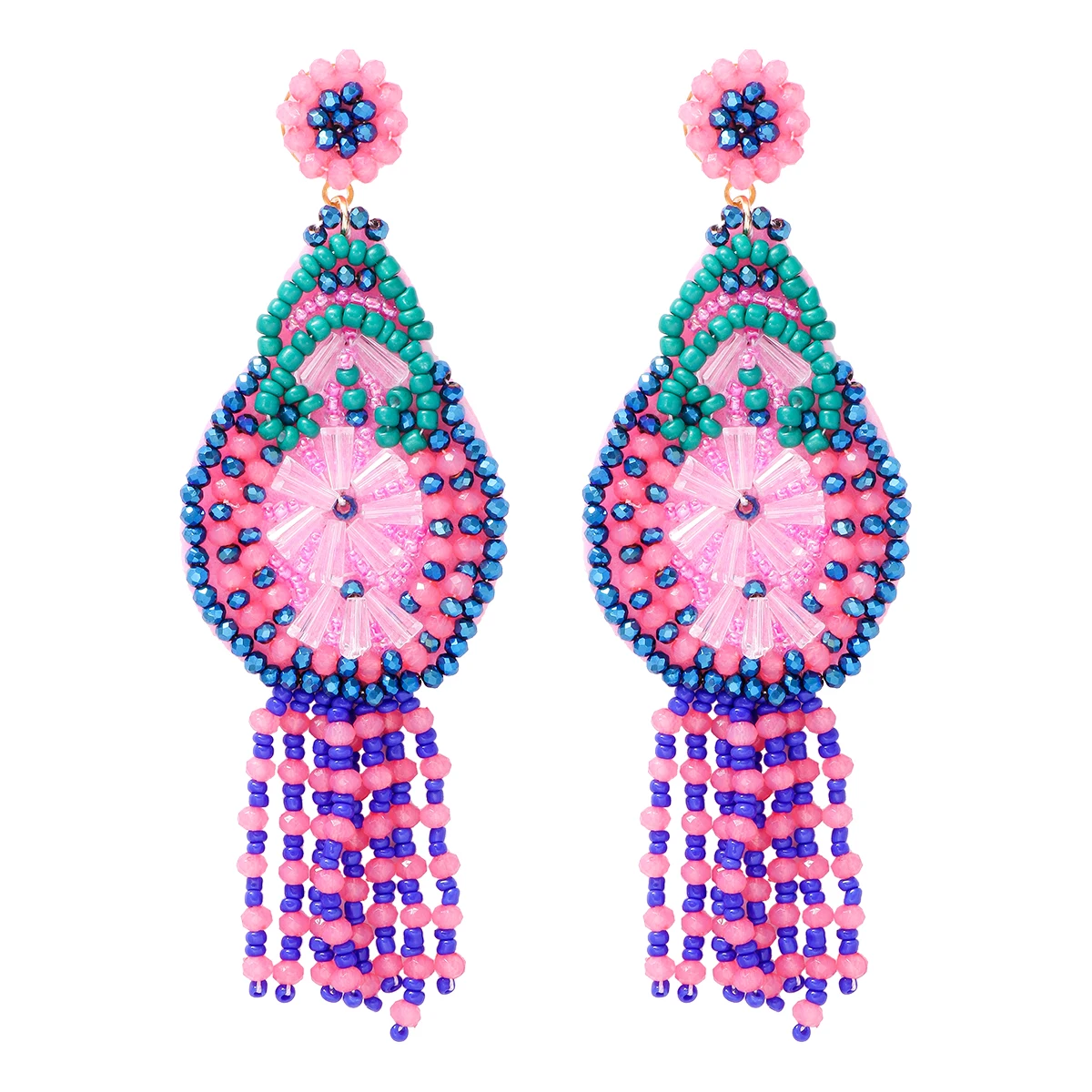 

2024 New ZAA Handmade Seed Beads Tassel Drop Earrings for Women Statement Geometric Drop Earrings Jewelry Wholesale