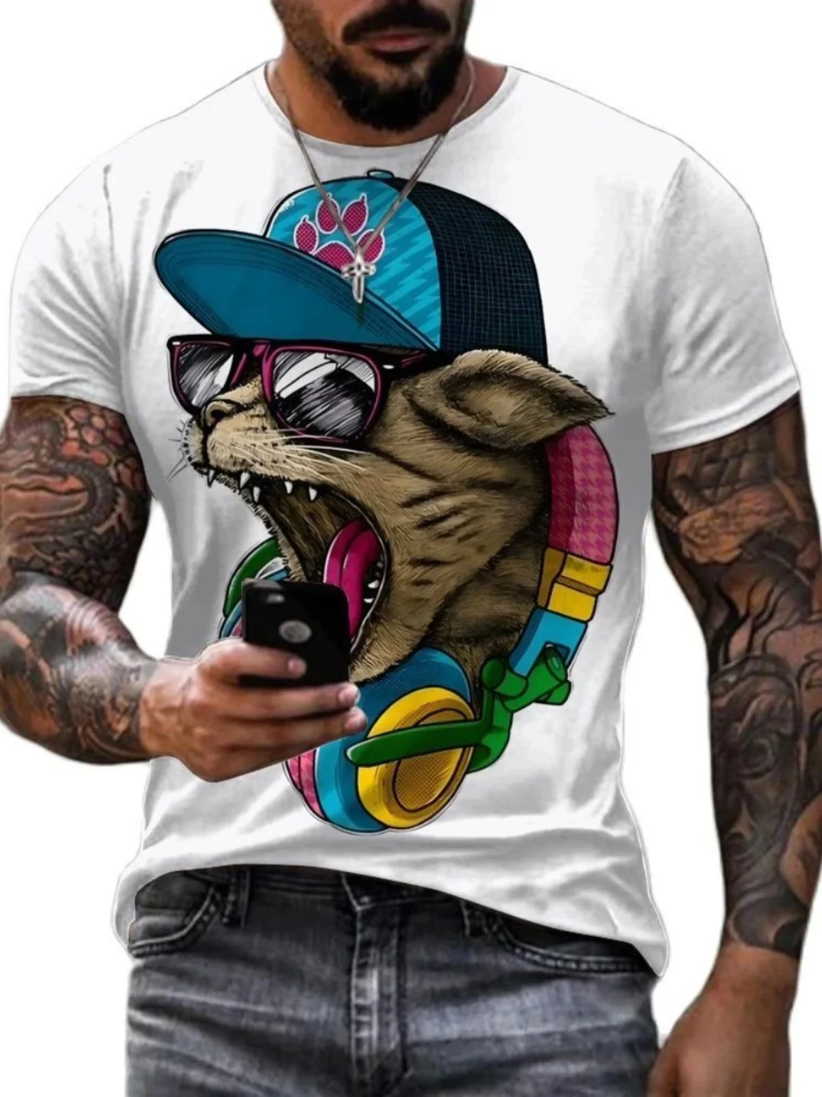 

Casual ort Sve T-irt for Men Printed round Neline Slim Fit Summer Faion ort T-irt Other Material 00%