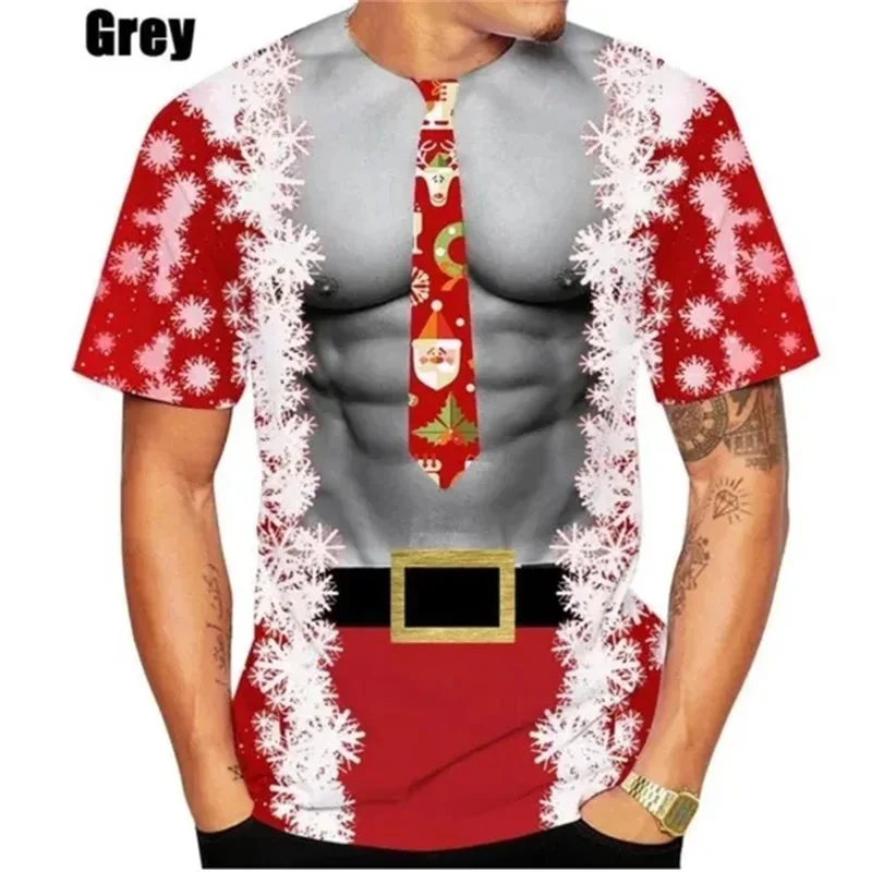 

Women's 3D fake muscle printed T-shirt, children's short sleeved street clothing, Christmas fun clothing, children's fashion, ne