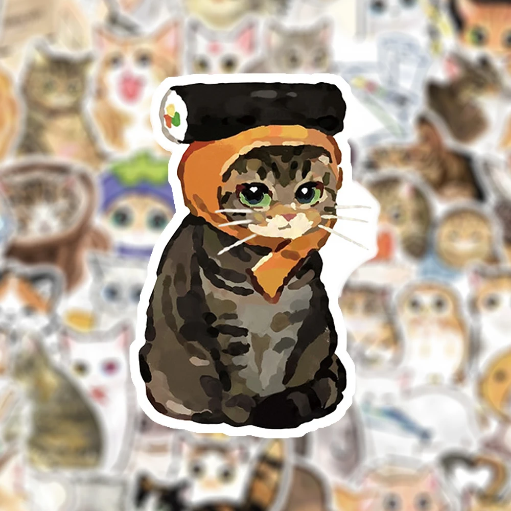 10/30/60pcs Funny Hand-drawn Cat Animal Stickers Cute Anime Style Watercolor Kitten Decals Skateboard Notebook Phone Sticker Toy