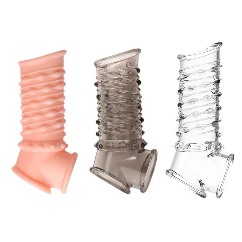 Penis Ring Extension Sleeve Reusable Cock Rings Delayed Ejaculation Condoms Male Penis Cover Enlargement Sex Toys For Men Adult