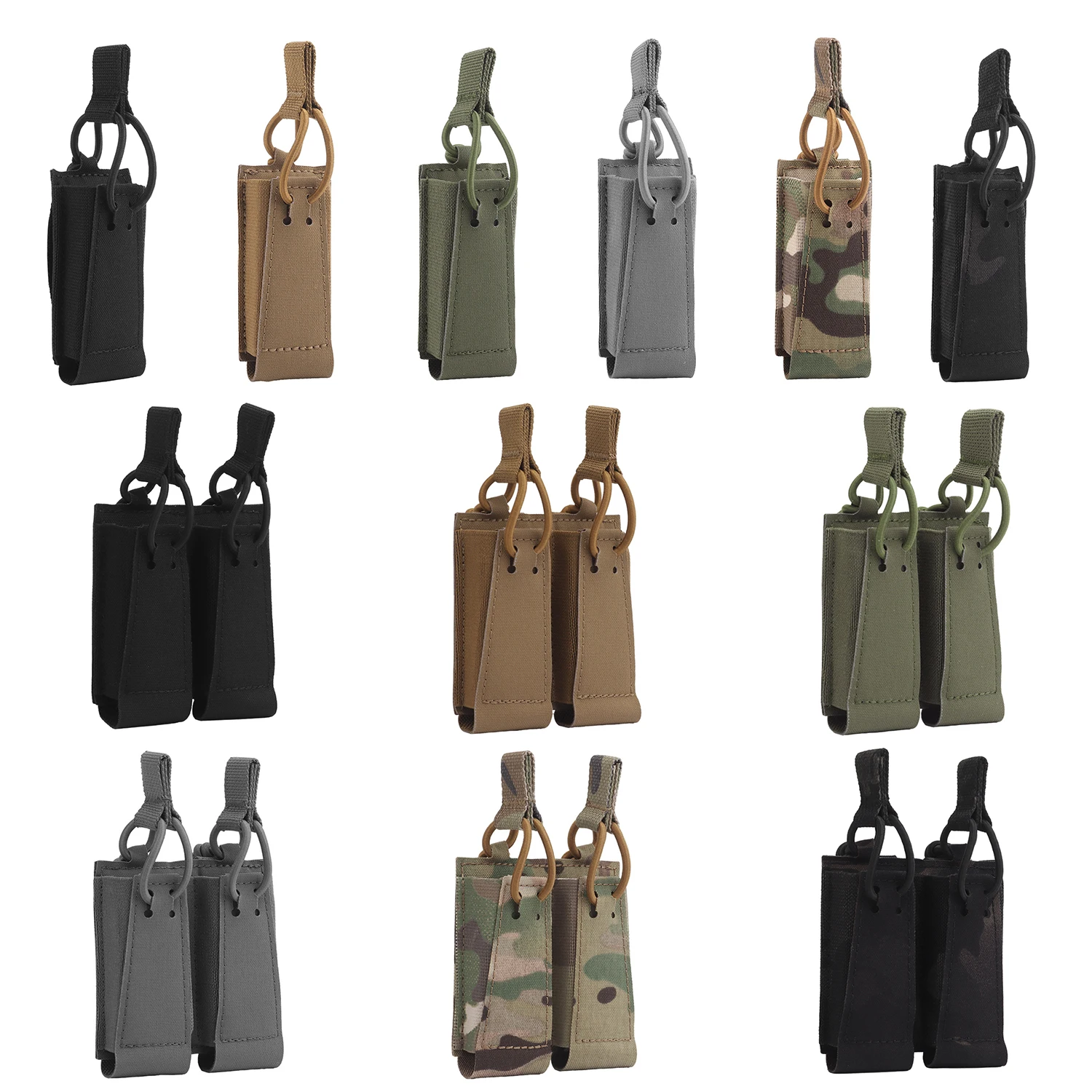 Attacker Single Double Pistol Mag Pouch 9mm .40S&W Hand Magazine Holster Molle Quick-Pull Elastic Cord Handle Mag Carrier