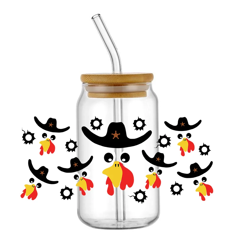 Cartoon Turkey UV DTF Sticker Wraps Waterproof Transfer Decals for 16oz Cup Glasses Labels DIY Logo Selfadhesive Waterproof