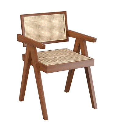 

Modern Restaurant Cafe Hotel Rattan Seat Backrest Solid Wood Dining Chair