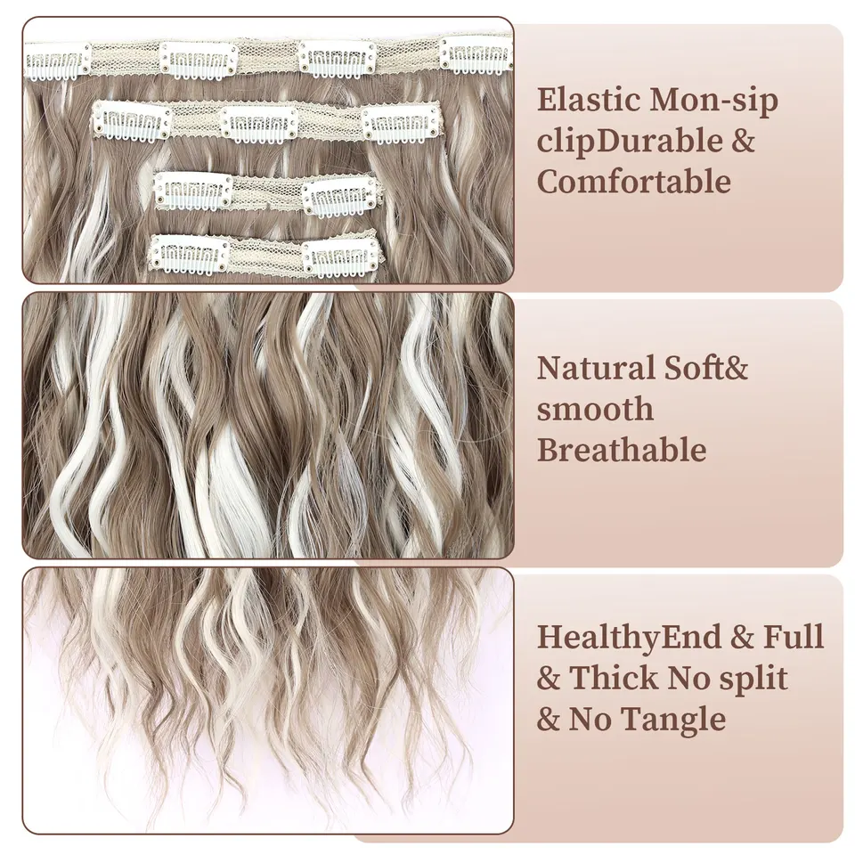 Extensiones de cabello con clip sintéticas de 12 pulgadas, onda de agua, para mujeres, uso diario, fiestas y vacaciones 3