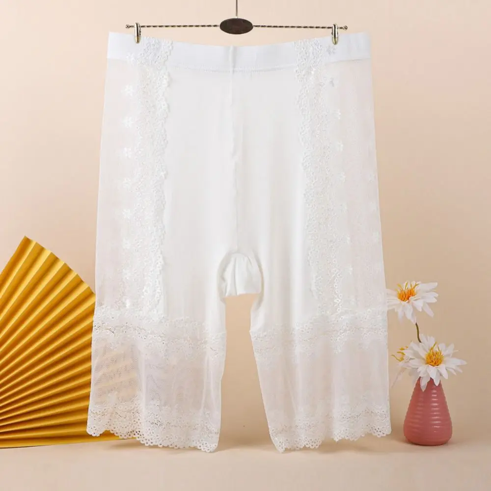 

Transparent Large Size Safety Pants Lace Flower Anti-glare Lace Mesh Shorts High Waist Underwear Seamless Shorts Women