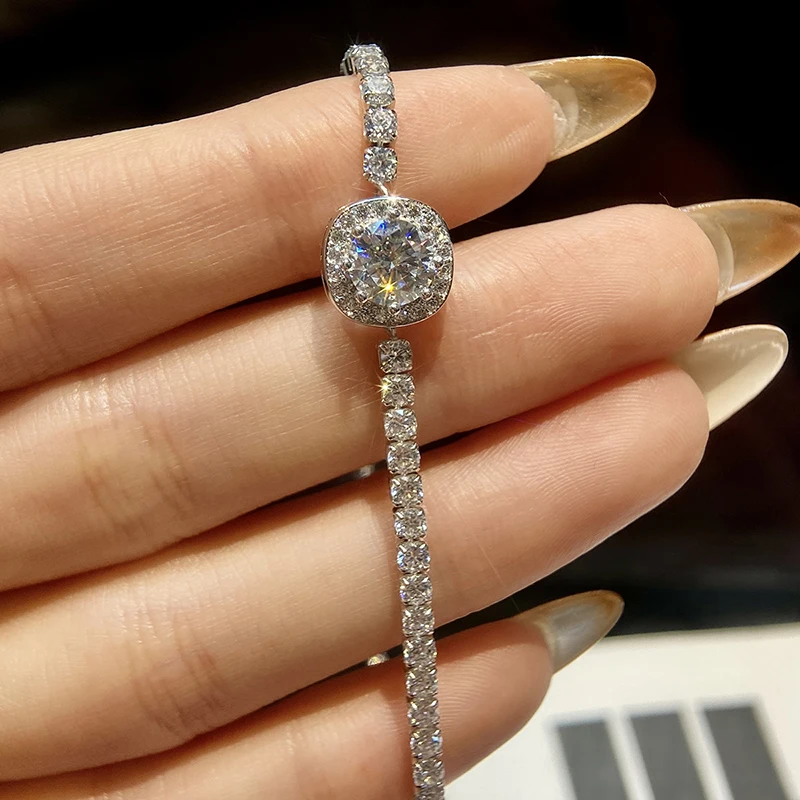 KNB تألق 1CT ريال مويسانيتي الماس ساحة هالة سوار للنساء ريال 925 فضة فاخر غرامة مجوهرات 2023 الاتجاه