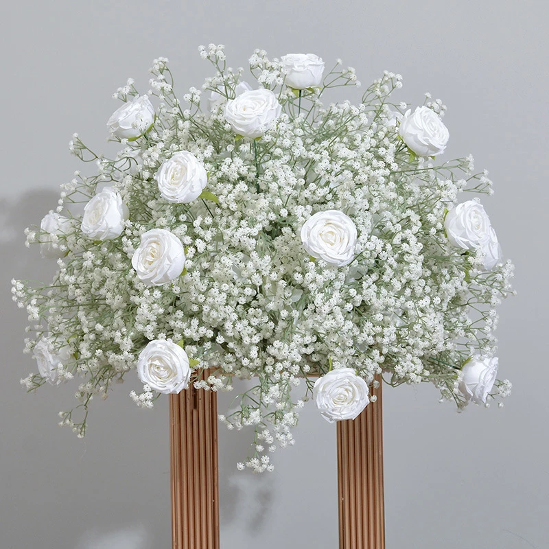 Custom Baby Breath Rose Flower Row Wedding Backdrop Arch Arrangement Party Table Centerpieces Ball Event Table Flower Runner