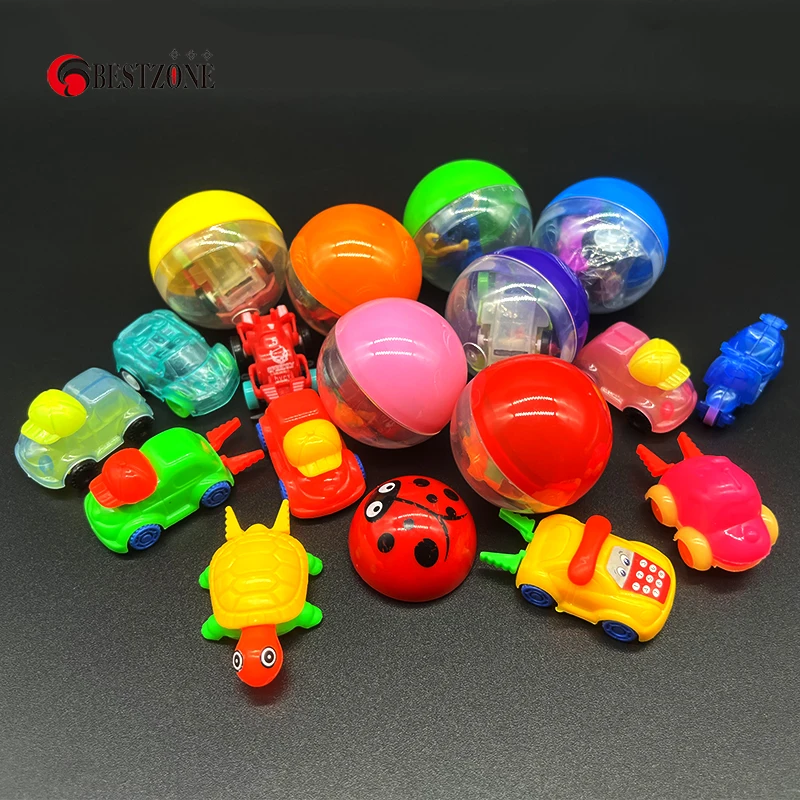 Jouet capsule en plastique PP PS avec différentes nervures, jouets de voiture arrière, mélange rond, surprise, distributeur automatique IkFor, mignon, 1.97 pouces, 50mm, 5 pièces