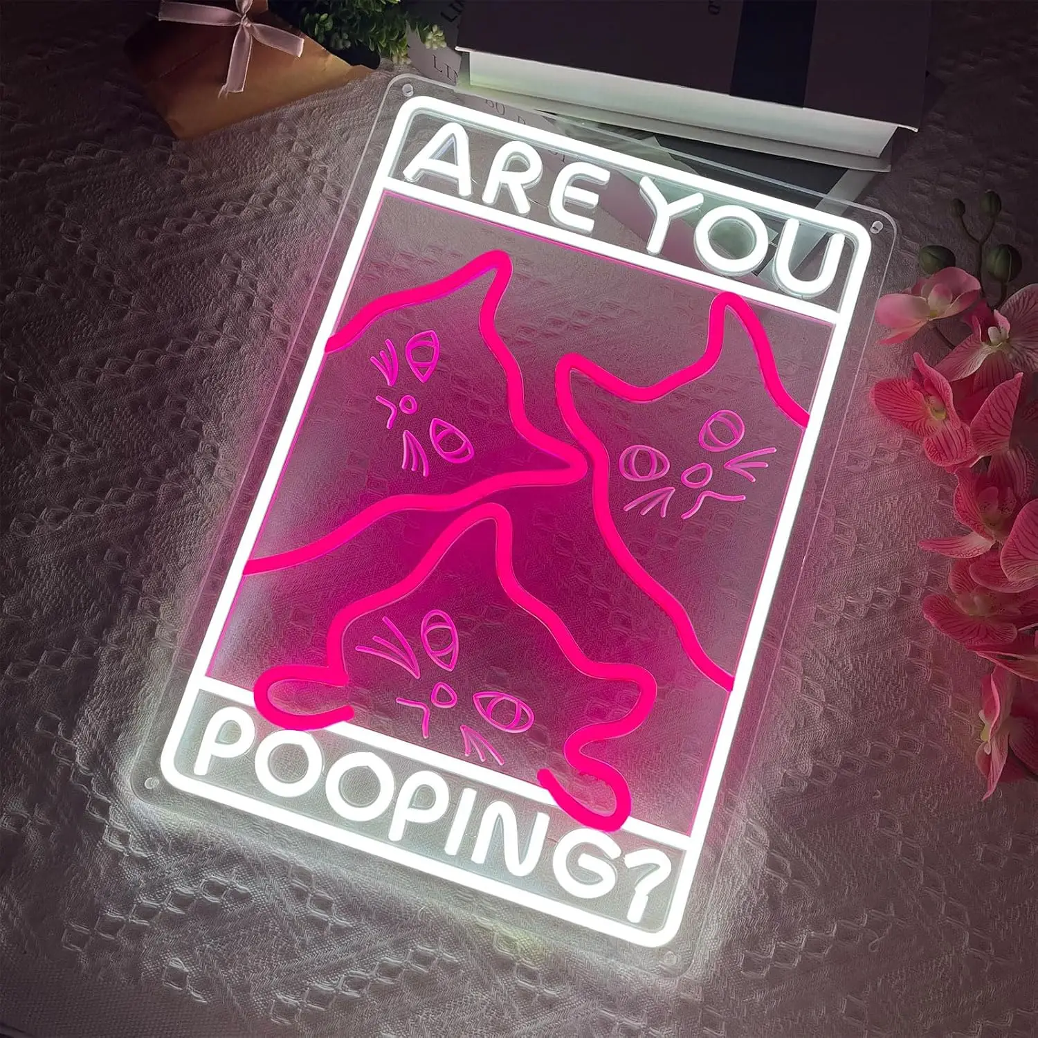 Are You Pooping Neon Light Dimmable LED Wall Decor Funny Cat Bathroom Sign USB Power Lounge Restroom Toilet Home Humor Art Gift