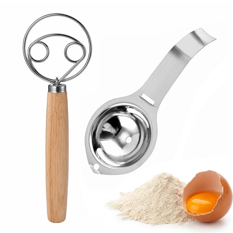 Egg Separator Stainless Steel Yolk Separator Egg Beater Manual Whisk Danish Dough Whisk Bread Baking Cooking Kitchen Accessories