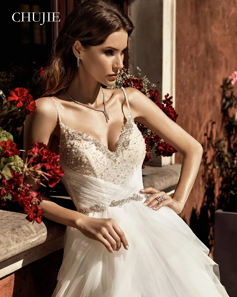 

Luxury V Neck Wedding Dresses 2025 Woman's Crystal Beads Sleeveless A Line Bride Gowns Formal Bridal Dress Vestidos De Noche