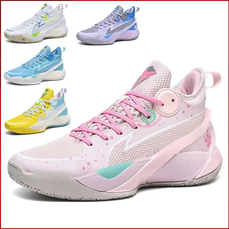 Men Women Pink Mid Cut Basketball Boots Size 36-45 Outdoors Training Zapatillas Gym Running Shoes Breathable Non-Slip Sneaker