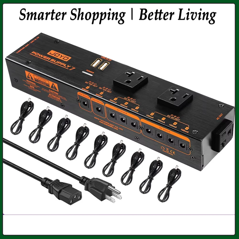 JOYO JP-07 Isolated Guitar Pedal Power Supply 9 DC Outputs 9V/12V/18V Noise Filter with 3 AC Sockets&USB Charger Power Effector