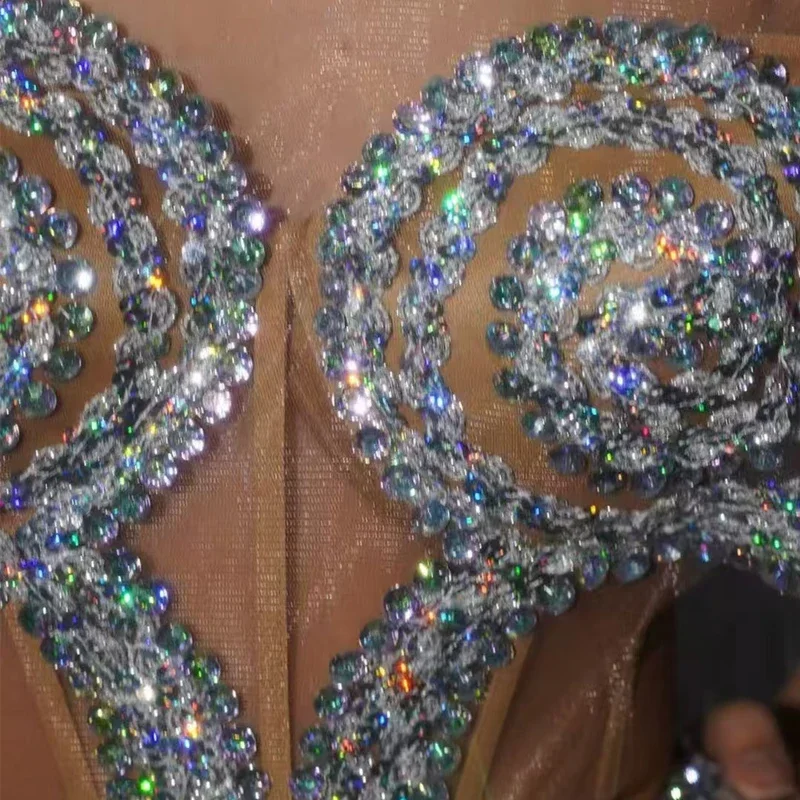 Diamond Feestjurk Vrouwen Zanger Lange Omzoomd Jazz Kleding Bar Dj Gogo Kostuum Stadium Festival Outfit Clubwear