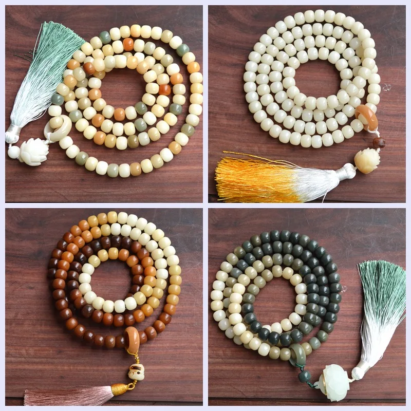 

Factory Customized Gradient Pliable Temperament Natural Bodhi Bead Bracelet White Jade Bodhi108Buddha Beads Rosary Women's Brace