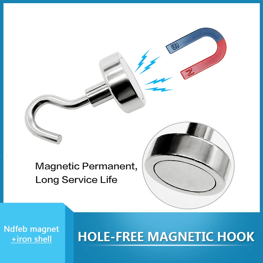 

Strong Magnetic Hook Neodymium Magnet E60/E75 Electroplating Metal Strong Hook Thick Wall Hook for Home Kitchen Organization