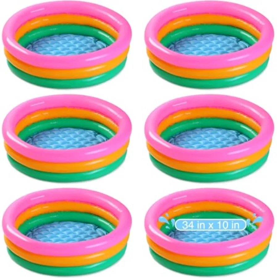 

6 Pack Kiddie Pool for Toddler 34 x 10 Inch Inflatable Swimming Pool Small Baby Blow up 3 Rings Round Baby Padding Ball Pond fo