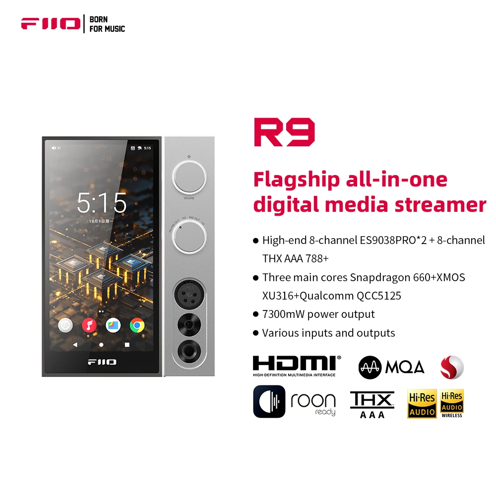 

FiiO R9 Android медиастример сетевой плеер полный декодер USB ЦАП AMP двойные чипы ES9038PRO MQA DSD512 PCM768k Bluetooth LDAC