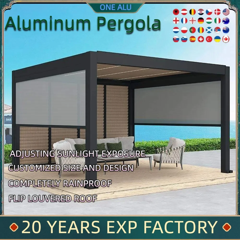 

Bioclimati Pergola bioclimate aluminum shutter screen roller blinds decoration wind sun water proof customized Privacy outdoor