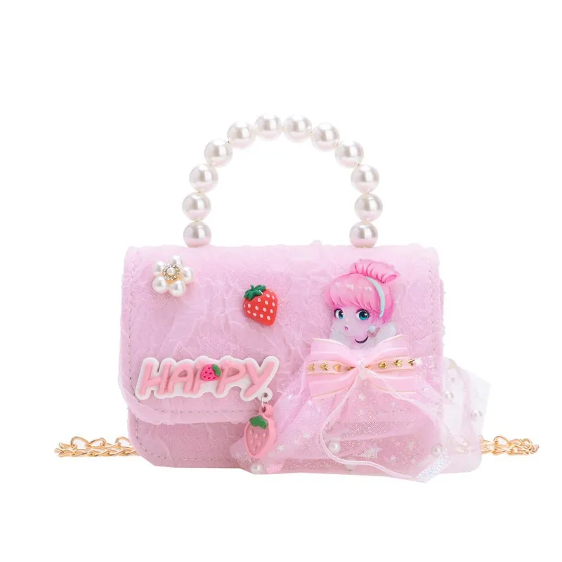 الكرتون الأميرة بنات حقائب كتف صغيرة الحلو الاطفال مربع حقيبة كروسبودي الأطفال اللؤلؤ الأعلى مقبض حقيبة محفظة نسائية للعملات المعدنية التبعي #6